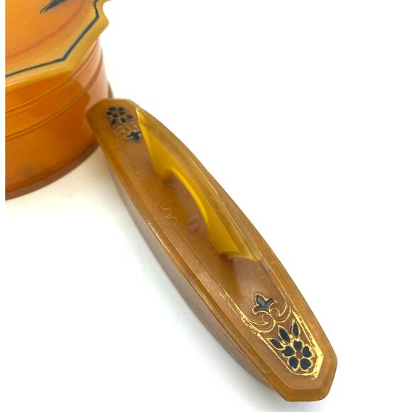 Vintage Art Deco Amber Pyralin powder Vanity Box and Nail Buffer Celluloid - Picture 3 of 8